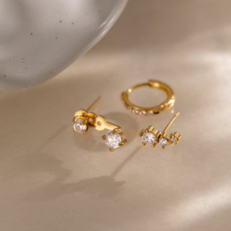 Boucles d'oreilles pour femmes en acier inoxydable imperméable, forme ronde simple et élégante, zircon doré, style rond, étanches 2
