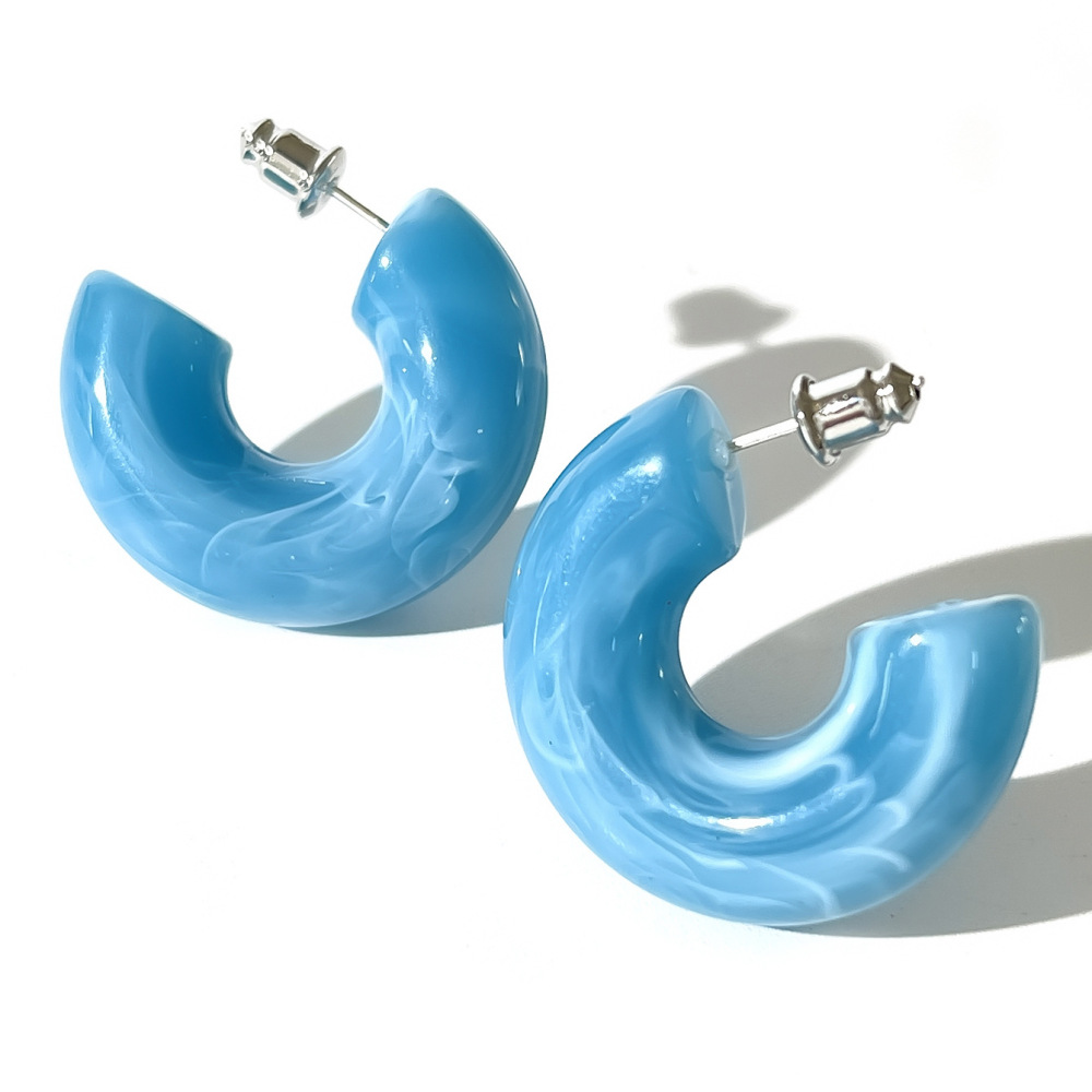 Boucles D'Oreilles Puces Pour Femmes, En Résine À Dégradé De Couleurs, Forme Ronde, Simple. 