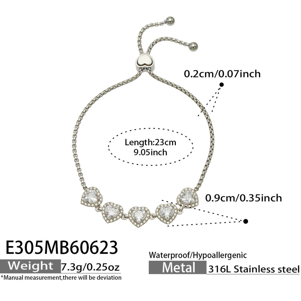 Bracelet Chaîne Femme En Acier Inoxydable Imperméable Avec Zircon Et Patchwork Sweet Heart De La Série Luxueuse