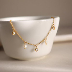 Bracelet Chaîne Pour Femme, Série Luxueuse, Forme Simple Et Irrégulière, En Acier Inoxydable, Couleur Or, Zircon, Étanche. h5 Image4