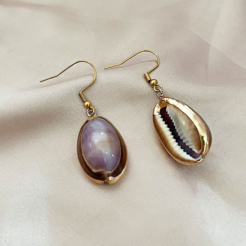 Boucles D'Oreilles Pendantes Pour Femmes, En Acier Inoxydable, Couleur Or, Style Coquillage Simple Et Étanche Image4