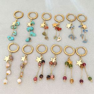 Boucles D'Oreilles Pendantes Pour Femme, Collection Romantique, Motif Étoile À Pompon, En Acier Inoxydable Étanche, Couleur Or. h5 Image3