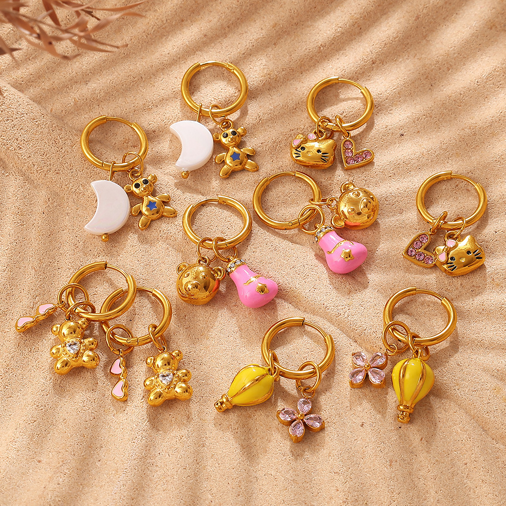 Boucles D'Oreilles Pendantes Pour Femme, Motif Fleurs Et Animaux, En Acier Inoxydable Étanche, Couleur Or. Image2