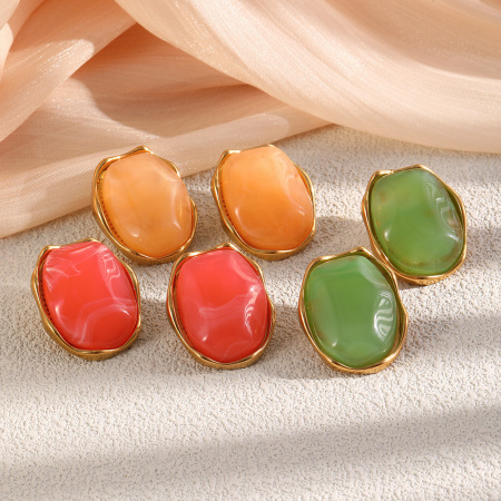Boucles d'oreilles puces en résine de forme elliptique pour femmes
