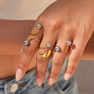 Bague Tendance Rétro Minimaliste Au Quotidien, De Forme Irrégulière, En Acier Inoxydable Étanche Couleur Or h5 Image3