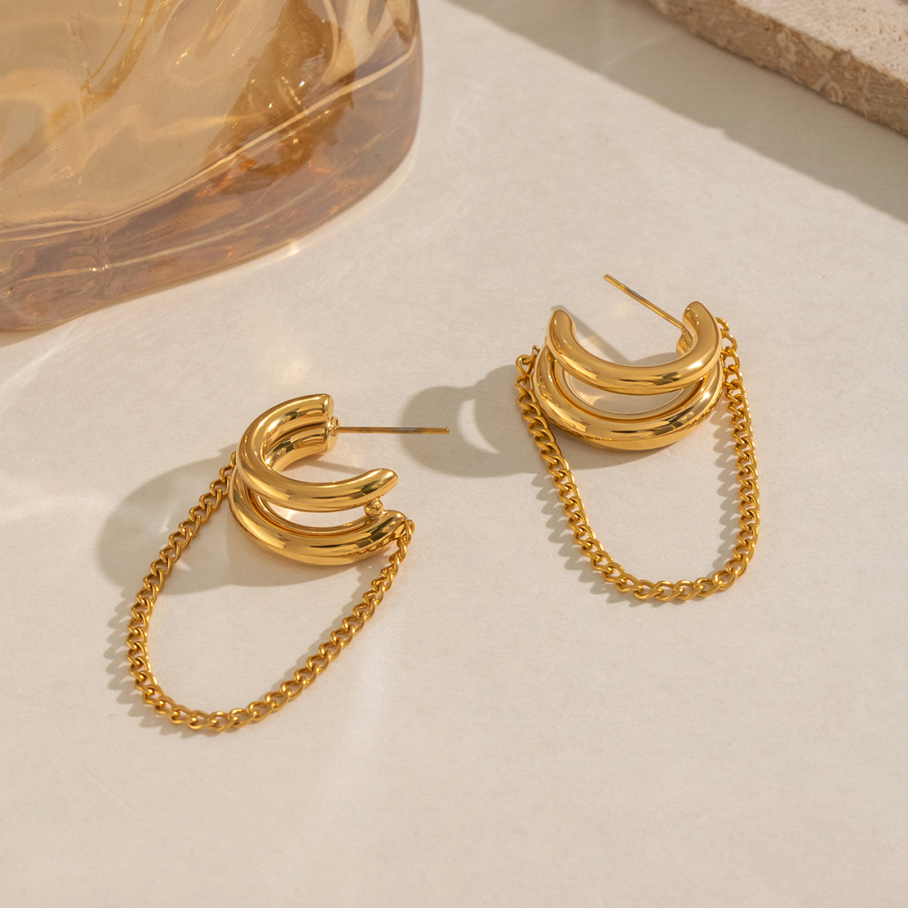 Boucles D'Oreilles À Clous Pour Femmes, En Acier Inoxydable Imperméable, Couleur Or, Avec Pompon Image4