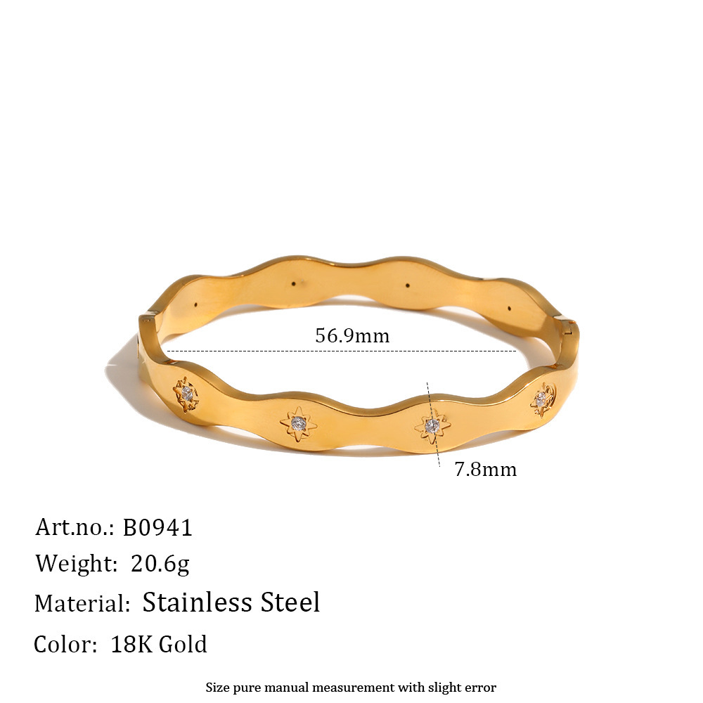 Bracelets Pour Femmes Classic Star En Acier Inoxydable, Étanches, Couleur Or, Ornés De Strass 