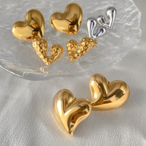 Boucles D'Oreilles Puces Pour Femmes, Forme Cœur Irrégulière Et Douce, En Acier Inoxydable Étanche, Couleur Or, Collection Simple. h5 Image4