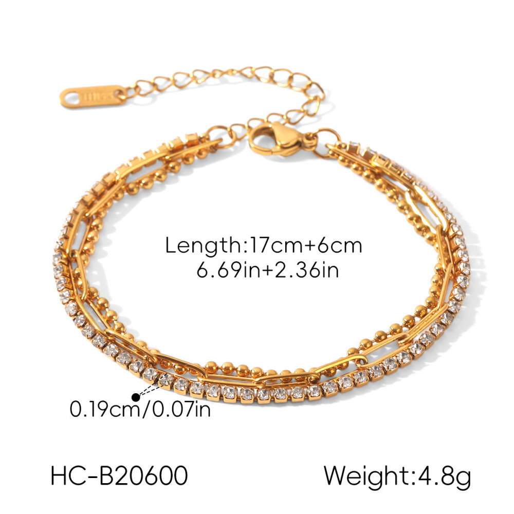 Bracelet Chaîne Pour Femme Simple Series Daily Chain En Acier Inoxydable Étanche Couleur Or Avec Zircon Image2