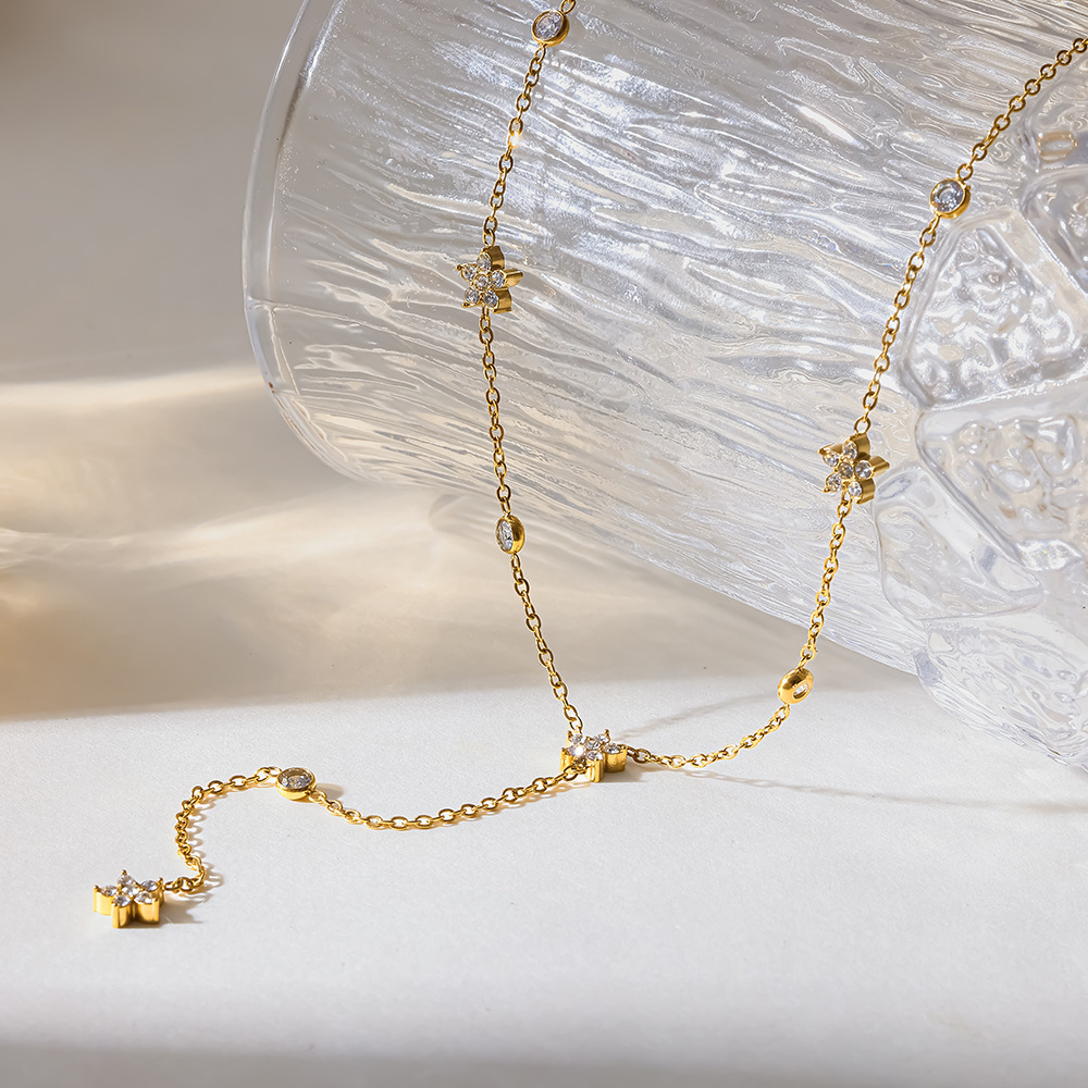 Colliers À Maillons Pour Femmes, Forme Géométrique Simple Et Luxueuse, En Acier Inoxydable, Couleur Or, Avec Zircon, Étanches. Image3