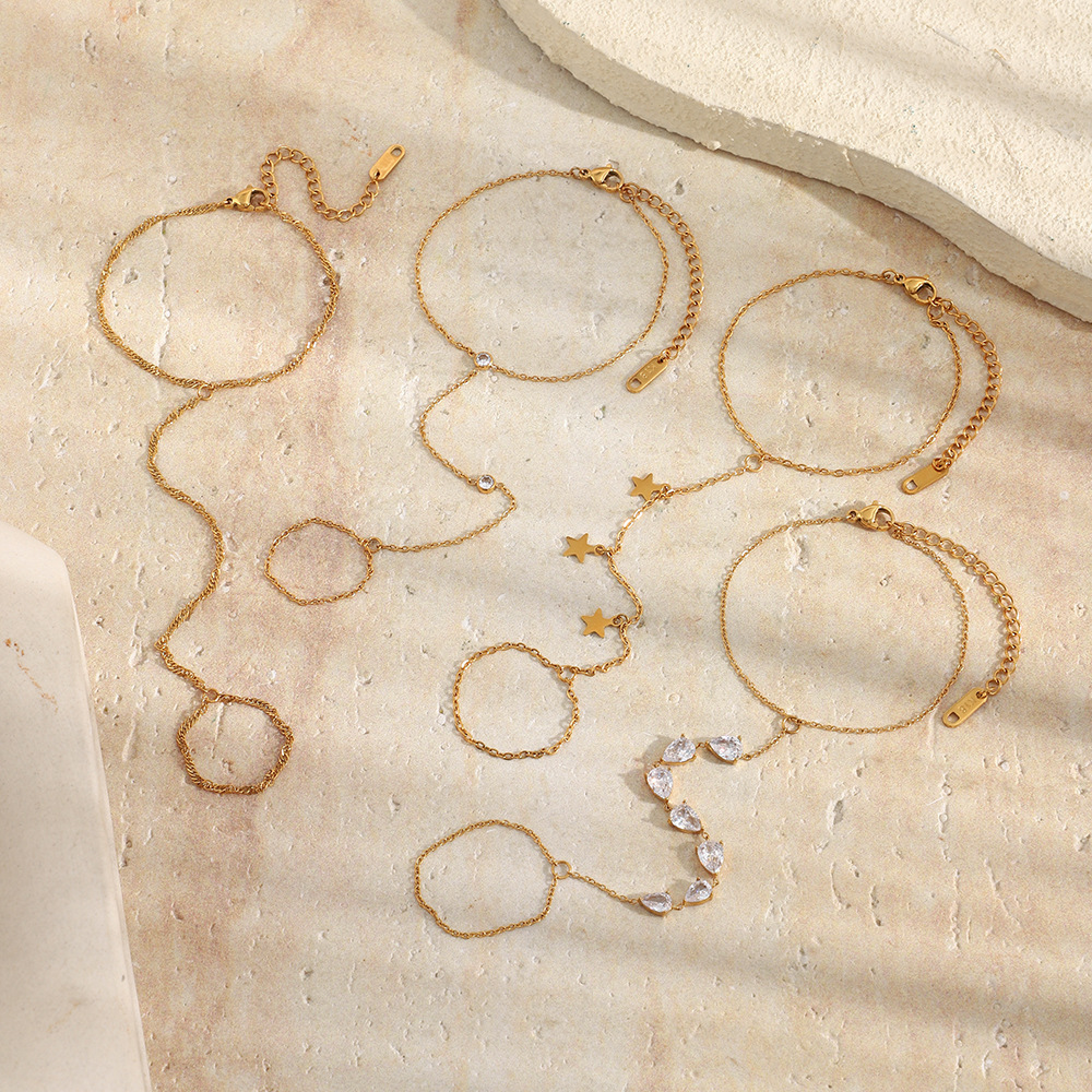Chaîne De Poignet Simple Et Luxueuse En Acier Inoxydable, Couleur Or, Avec Zircon, Ornée D'Une Goutte. Image3