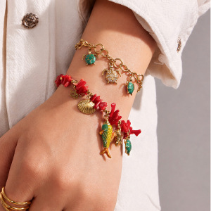 Ensembles De Colliers Pour Femmes En Acier Inoxydable Doré, Style Océanique, Corail, Étanches, Motif Vacances h5 Image2