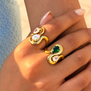 Bague De Luxe Pour Tous Les Jours, En Acier Inoxydable Étanche, Couleur Or, Forme Irrégulière, Ornée D'Un Zircon. h5 Image3