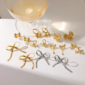 Boucles D'Oreilles Puces Pour Femmes, Style Nœud Papillon Géométrique, En Acier Inoxydable Étanche, Collection Simple Series Daily. h5 Image3