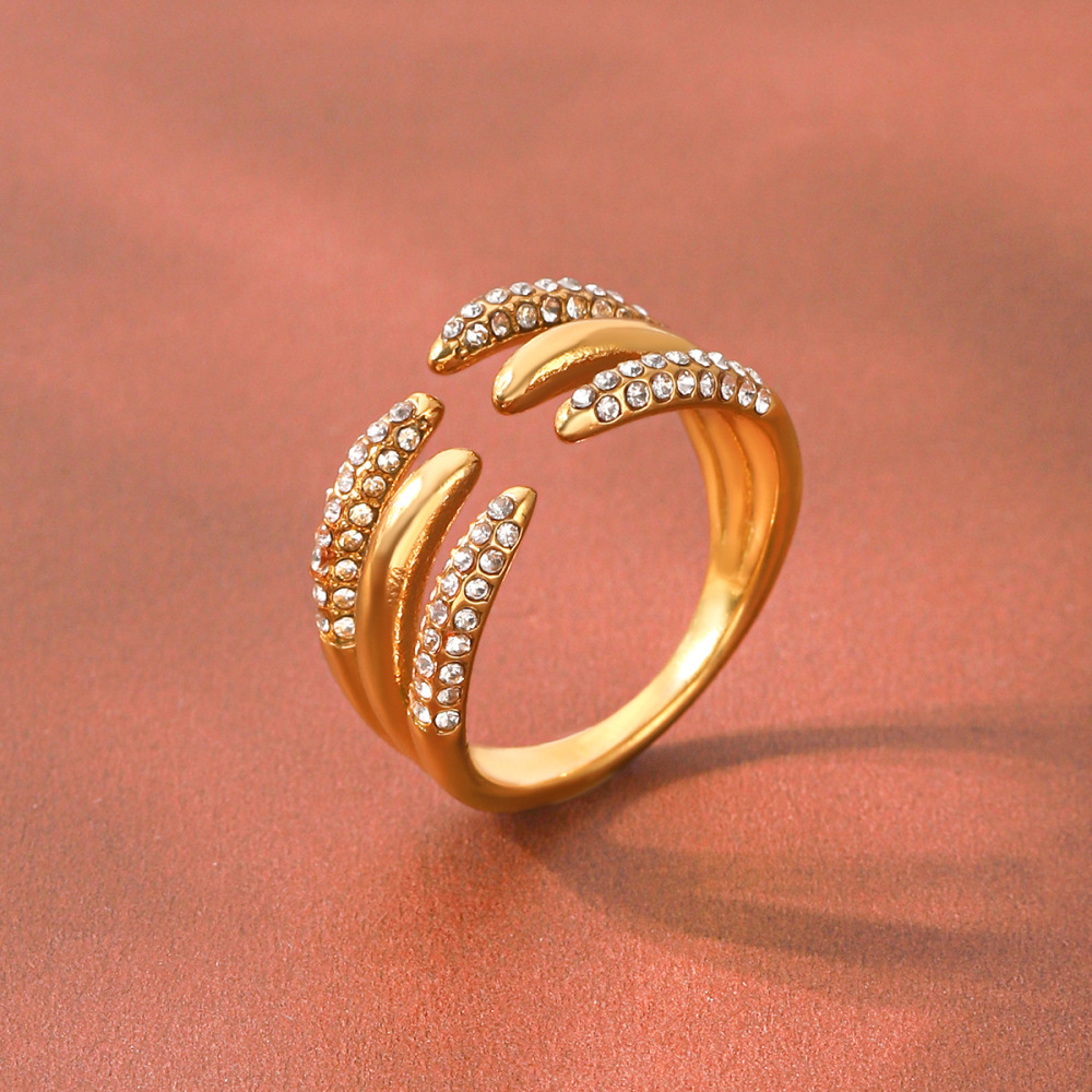 Bagues Pour Femmes En Acier Inoxydable Doré, Étanches, Serties De Zircon Et Ornées De Pierres Précieuses (Série Simple Daily Lines). Image5