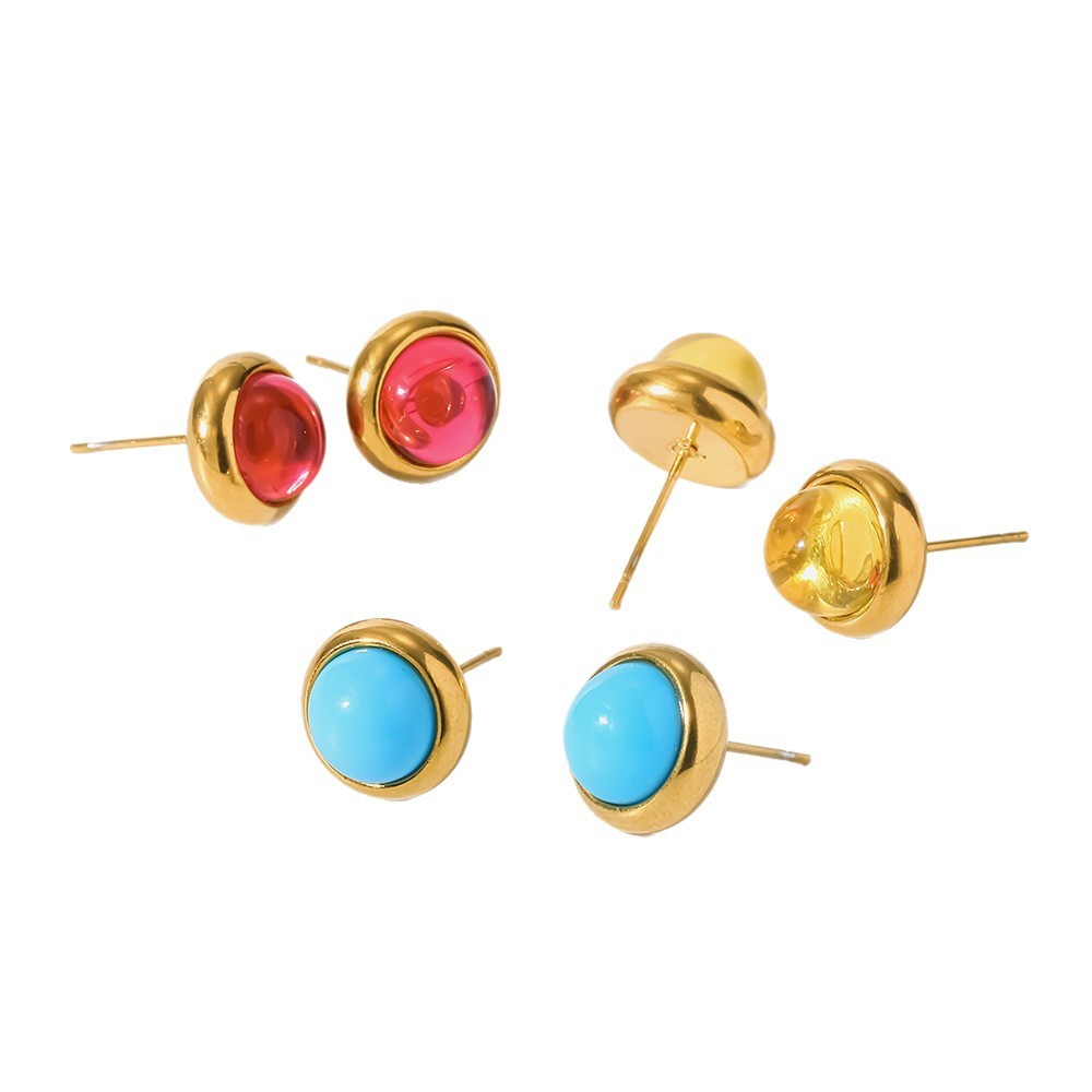 Boucles D'Oreilles Puces Daily Circle En Acier Inoxydable Étanche Avec Zircon Coloré Pour Femmes Image4