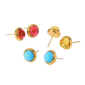 Boucles D'Oreilles Puces Daily Circle En Acier Inoxydable Étanche Avec Zircon Coloré Pour Femmes h5 Image4