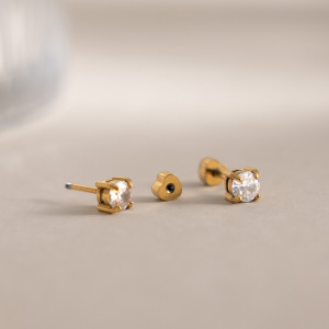 Boucles D'Oreilles Pour Femmes En Acier Inoxydable Imperméable, Forme Géométrique Simple, Couleur Or, Zircon. h5 Image5