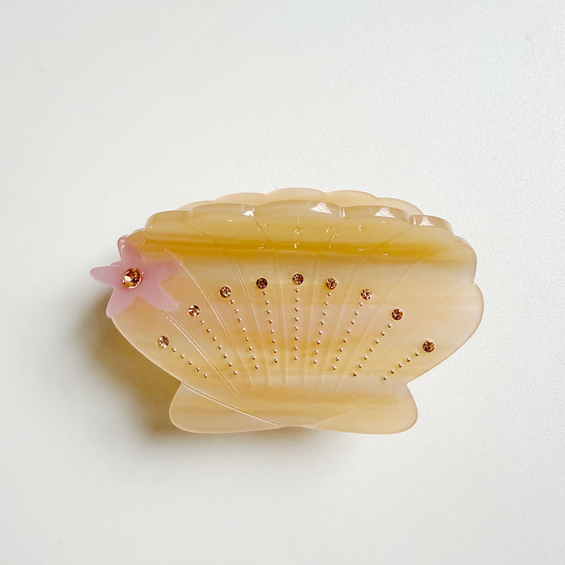 Pinces À Cheveux Simple Series Vacation, Couleur Unie, Style Océanique, Acétate De Coquillage Et Strass 