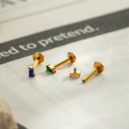 Boucles d'oreilles piercing pour femmes, en alliage de titane rectangulaire, couleur or, avec zircon, collection Simple Series 2