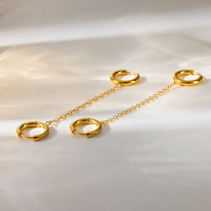 Boucles D'Oreilles Pendantes Pour Femme, Style Géométrique Simple, En Acier Inoxydable Étanche, Couleur Or, Avec Zircon. h5 Image4