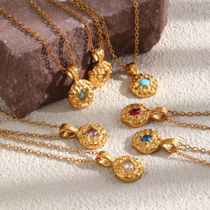 Colliers Pendentifs Étanches En Acier Inoxydable Avec Motif Marteau Et Pierre De Naissance Des Douze Mois h5 Image3