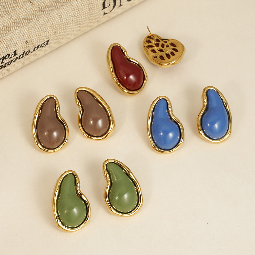 Boucles D'Oreilles Puces En Résine En Forme De Goutte De La Série Classique Image3