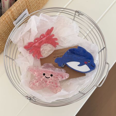 Pinces à cheveux en acétate, motif animaux mignons et animaux marins, poisson et étoile de mer, collection simple 2