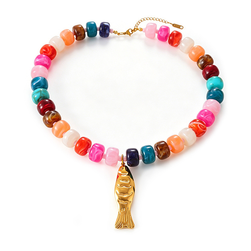 Colliers De Perles Pour Femmes Avec Pendentif Poisson En Résine Style Océanique 