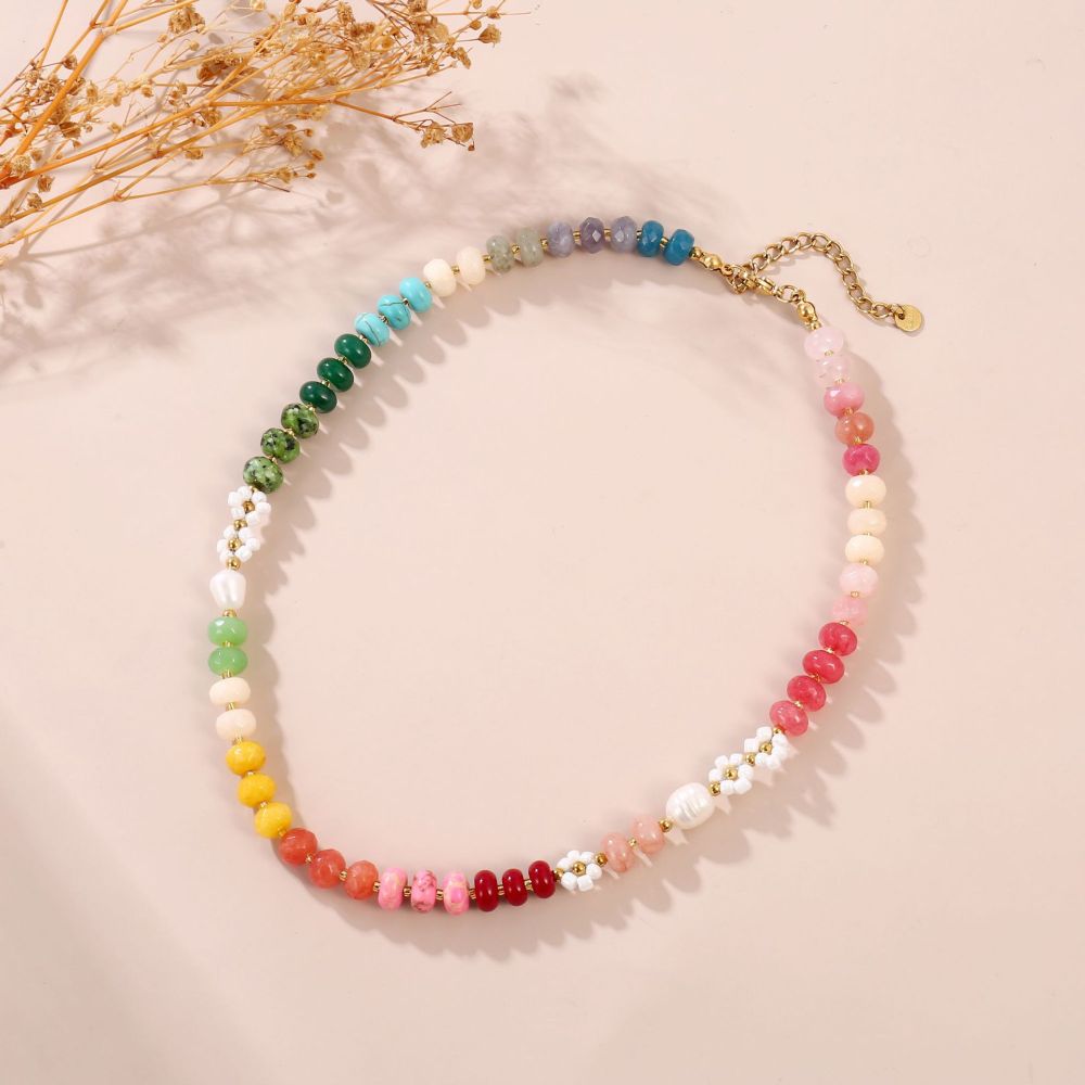 Colliers De Perles Pour Femmes, Ornés De Fleurs Colorées Et De Pierres Naturelles h5Image4