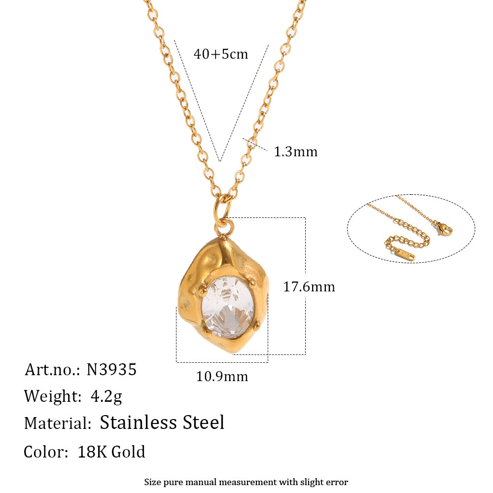 Ensembles De Colliers Pour Femmes En Acier Inoxydable Imperméable, Motif Martelé Rétro, Forme Géométrique, Zircon Doré 