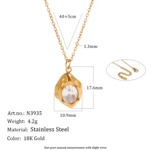 Ensembles De Colliers Pour Femmes En Acier Inoxydable Imperméable, Motif Martelé Rétro, Forme Géométrique, Zircon Doré h5 