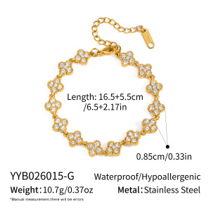 Bracelet À Maillons Pour Femme En Acier Inoxydable, Étanche, Couleur Or, Avec Zircon, En Forme De Trèfle h5 