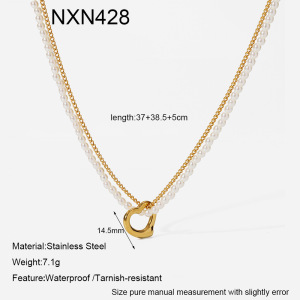 Collier Pendentif Élégant En Forme De Cœur, En Acier Inoxydable Étanche, Couleur Or, Avec Perle Artificielle. h5 