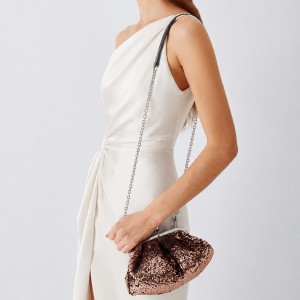 Sac Rond Pour Femme En Polyester Tissé Uni À Sequins, Style Soirée h5 Image3