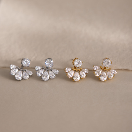 Boucles d'oreilles puces pour femme, style romantique et élégant, en acier inoxydable, imperméables, couleur or, avec zircon, en forme de goutte de fleur. 2