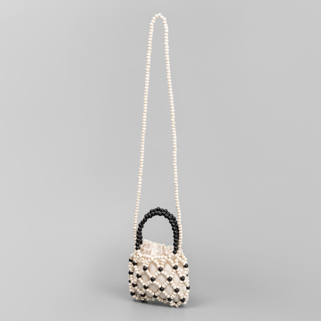 Sac rond pour femme en bois multicolore ajouré, orné de perles tissées de style décontracté
