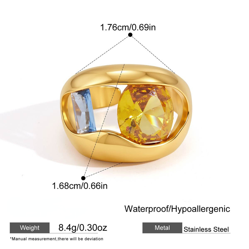 Bagues Pour Femmes De La Luxueuse Collection « Rectangle Et Ellipse », Élégantes, En Acier Inoxydable, Étanches, Couleur Or, Serties De Zircon.