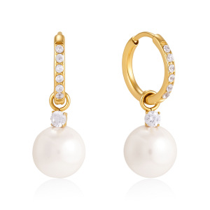 Boucles D'Oreilles Pendantes Élégantes En Acier Inoxydable Doré, Imperméables, Avec Zircon Et Perles Artificielles. Boucles D'Oreilles Pendantes En Zircon Et Perles Artificielles Couleur Or. Boucles D'Oreilles Pendantes Élégantes En Acier Inox h5 Image4