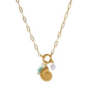 Colliers Pendentifs Pour Femmes, Style Océanique Quotidien, En Acier Inoxydable Étanche Couleur Or Avec Zircon h5 Image5