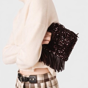 Sac Carré Pour Femme En Pu De Qualité Supérieure, Style Soirée, À Pampilles Et Sequins, Couleur Unie. h5 Image2