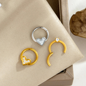 Piercing De Nez Pour Femme, En Acier Inoxydable, Couleur Or, Avec Zircon Et Motif Floral En Forme De Cœur. h5 Image3