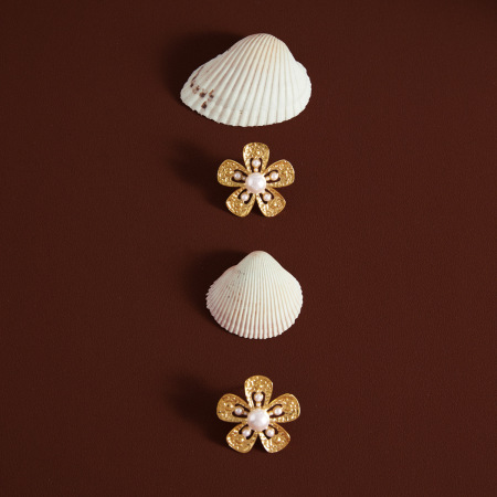 Ensembles de boucles d'oreilles pour femmes, collection romantique rétro, motif floral, en acier inoxydable étanche, couleur or, perles artificielles.