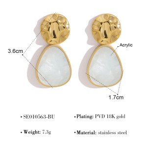 Boucles D'Oreilles Puces Pour Femmes, Motif Marteau Et Goutte Rétro, En Acier Inoxydable, Imperméables, Couleur Or Et Acrylique. h5