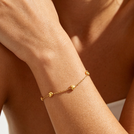 Bracelet chaîne femme en acier inoxydable, couleur or, avec motif cœur simple