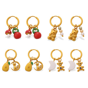Boucles D'Oreilles Pendantes Pour Femme, Motif Fleurs Et Animaux, En Acier Inoxydable Étanche, Couleur Or. h5 Image5