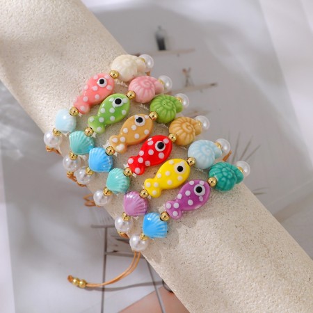 Bracelets pour femmes en corde tressée ornée de coquillages, style océanique mignon, avec perles. 2