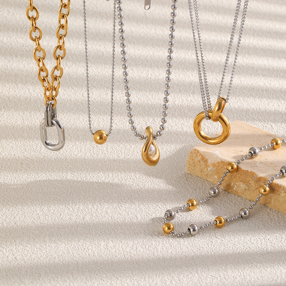 Colliers À Perles Pour Femmes, Collection Simple Series Diy, En Acier Inoxydable, Couleurs Or Et Argent, Étanches. Image3