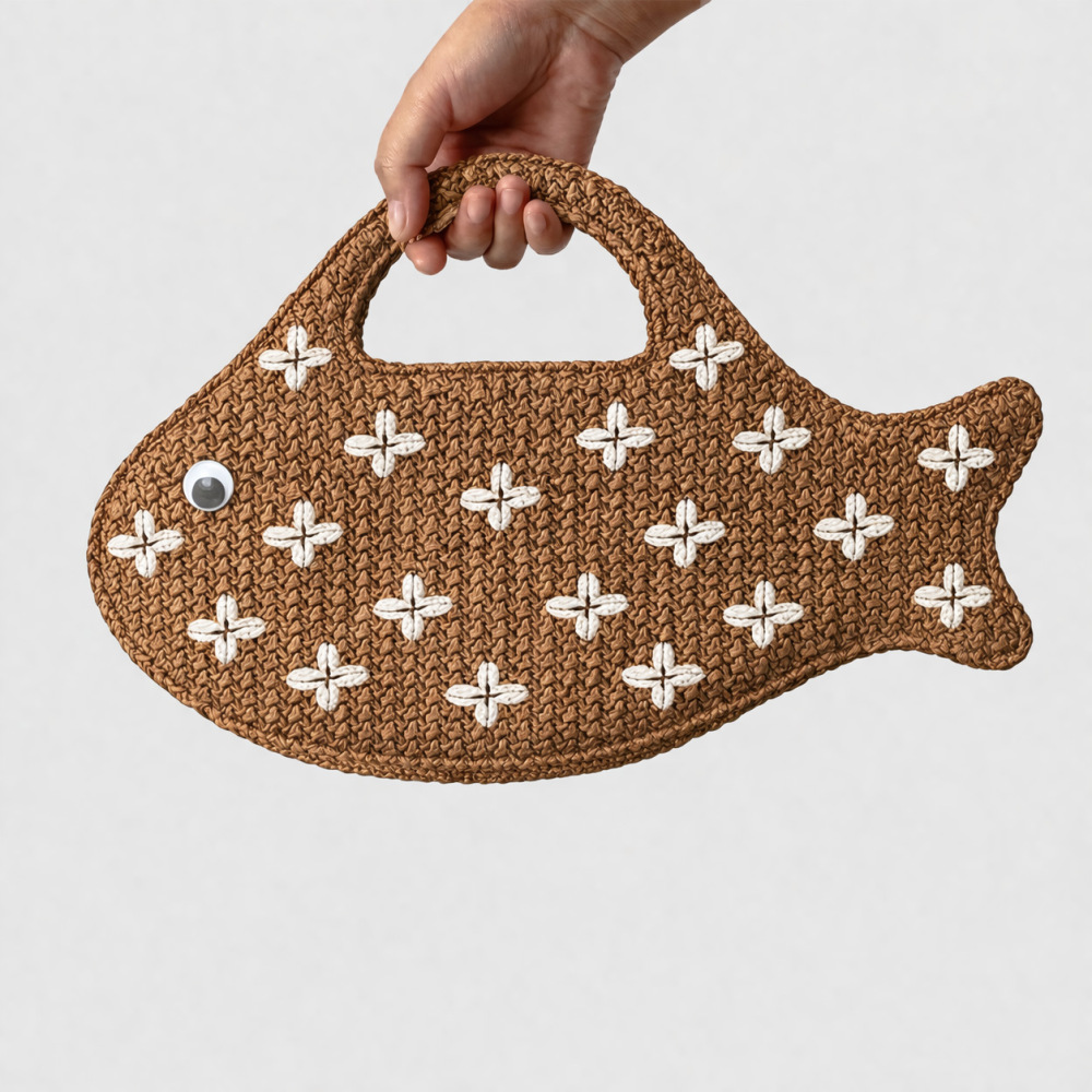 Sac À Main Pour Femme, Style Décontracté, Tissé À Fleurs, Style Océanique, Tissé À Poissons, Style Est-Ouest h5Image3