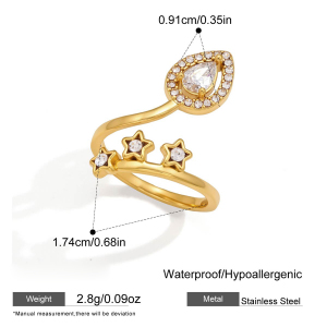 Bague Pour Femme En Acier Inoxydable Doré, Imperméable, Sertie D'Un Zircon Et Ornée D'Un Cœur De Forme Irrégulière, Élégante Et Luxueuse. h5